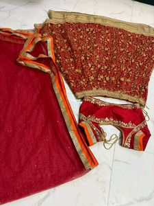 bridal red Embroidered Lehenga Choli Set
