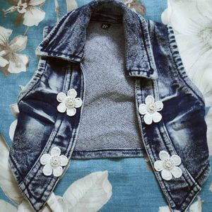 Baby girl Denim jacket with Floral Appliques