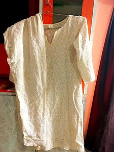 White Cotton Chikankari Kurta Set  | S