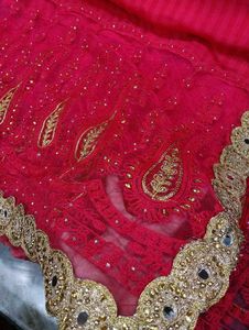 Vibrant Pink Embroidered Saree with Gold Border