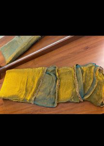 Triple gold bronze blue Blend Saree