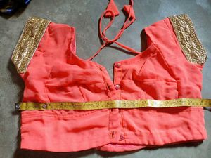 Beautiful Orange Embroidered Saree &amp; ready blouse