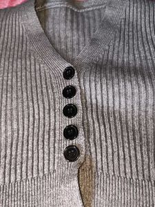 Gray Button-Down Knit Cardigan