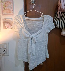 Chic Pastel Blue Tie-Front Top