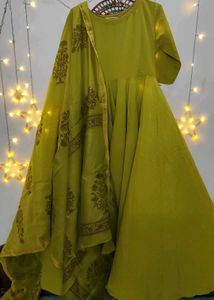 Beautiful Lime Green Anarkali Suit with Dupatta
