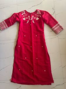 Vibrant Red Embroidered Kurta Set