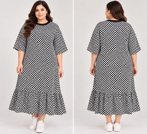 Checkerboard Print Midi Dress