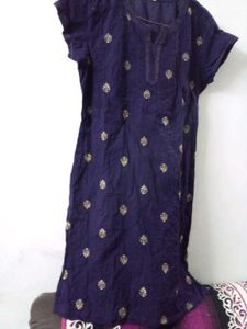 Elegant Dark Purple Kurti with Gold Motifs