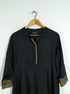 Black A Line Long Printed Kurta For Women's