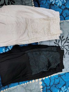 Lace Trim Leggings (White & Black)