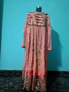 Unstitched Party Wear Ethnic Gown With Beautiful E