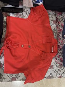 Chic Orange Tie-Front Crop Top