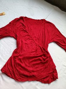 Chic Red Draped Wrap Top