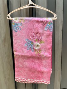 Beautiful Pink Supernet Floral Saree