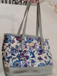 Floral Print Tote Bag with Grey Trim
