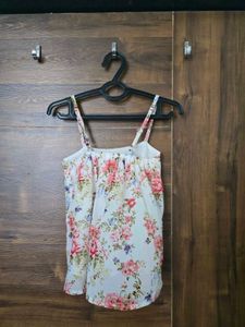 Floral Spaghetti Strap Top – White &amp; Pink