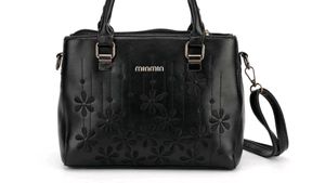 Chic Black Embossed Flower Handbag