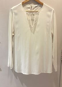 MANGO Elegant White Lace Details Top