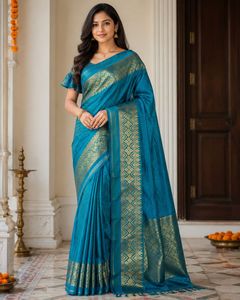 Elegant Teal Blue Silk Saree