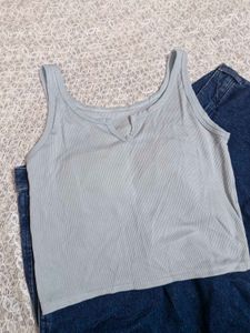 Light Blue Ribbed padded Tank Top