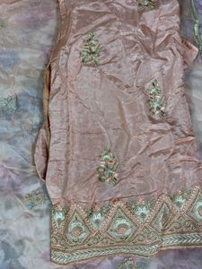 Peach Embroidered silk suit premium