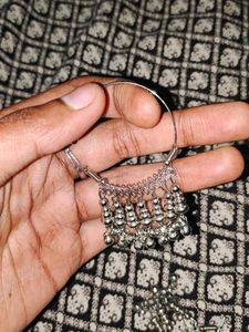 Boho Silver Jhumka Hoop Earrings