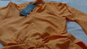 Orange Mini Dress with Long Sleeves