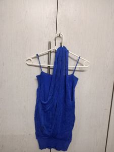 Buynewtrend Casual Very Fancy Sleeve Solid Women Dark Blue Top