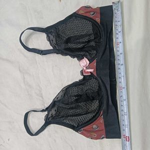 Elegant Black🪔 Lace Bra with Pink Bow