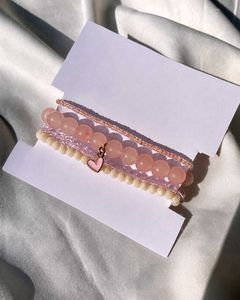 Stackable Beaded Bracelets with Heart Charm