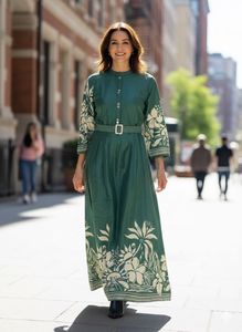 Green Print Dress with Belt