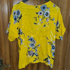 Yellow Floral V-Neck Button-Up Top