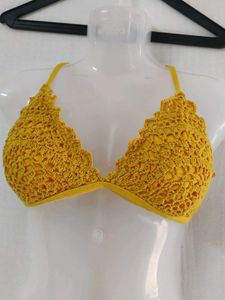 Yellow Crochet Bikini Top(L)