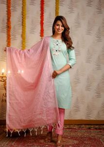 NewElegant MintGreen KurtaSet with PinkDupatta