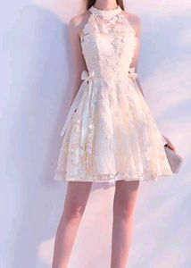 White Floral Lace Halter Dress