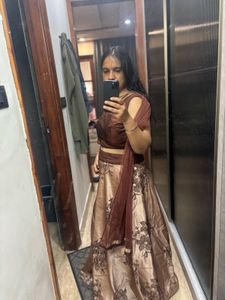 Elegant Brown Floral Lehenga Choli