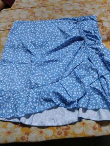 Blue Floral Ruffle Skirt