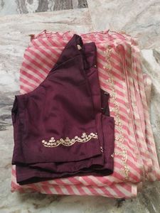 Pink Striped Saree with Embellishments