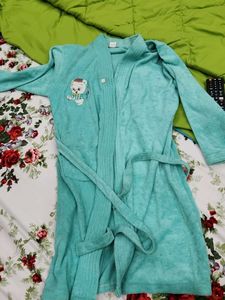 Cozy Teal Robe with Cute Bear Applique