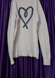 White Rope Heart Sweater