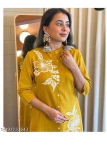Yellow Kurta Set with Floral Print