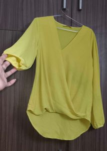 V-Neck Draped Long Sleeve Blouse