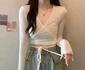 Cream Wrap Top with Cutout Detail