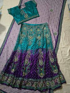 Embroidered Teal & Purple Lehenga Choli Set