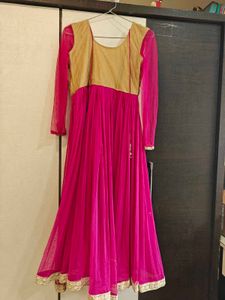 Elegant Pink &amp; Gold Anarkali Gown
