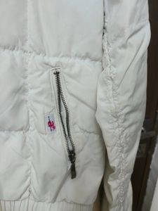 White Puffer Jacket with Faux Fur Hood