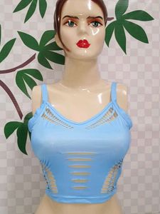 (400)Blue Cutout Crop Top