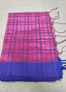 Pink &amp; Blue Checkered Saree