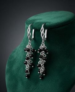 Elegant Black Beaded Drop Earrings