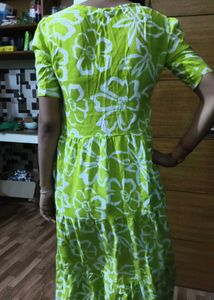 Vibrant Green Floral Print Midi Dress